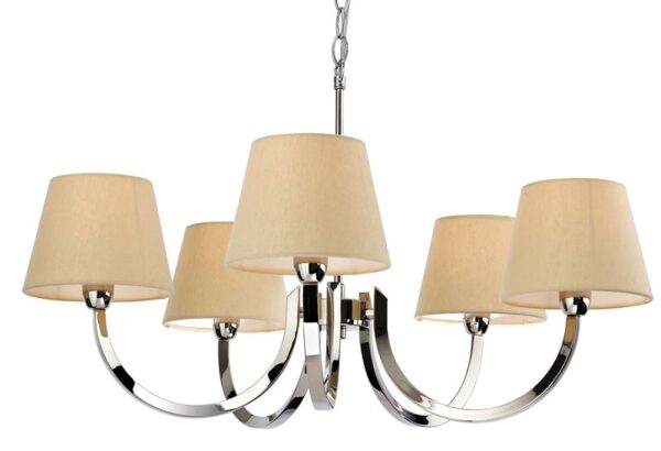 Firstlight Fairmont 5 Light Fitting in Polished Stainless Steel with Cream Linen Shade