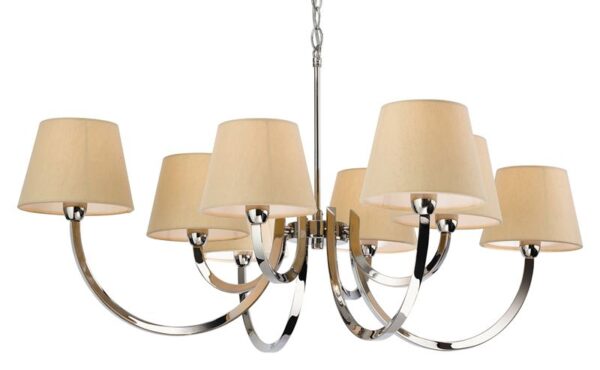 Firstlight Fairmont 8 Light Fitting in Polished Stainless Steel with Cream Linen Shade
