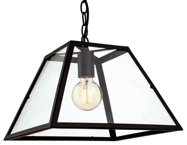 Firstlight Kew 1 Light Pendant in Black with Clear Glass