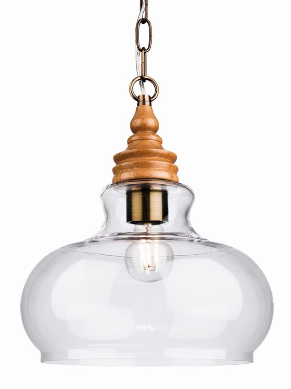 Firstlight Comet Pendant in Natural Wood with Clear Glass
