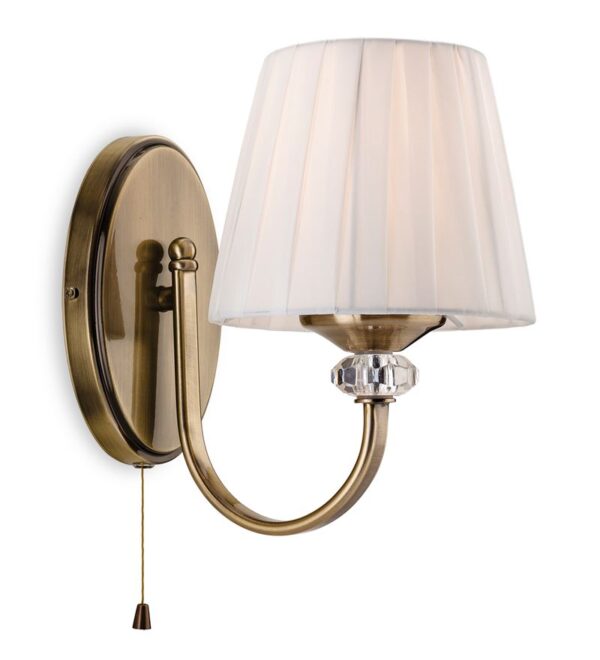 Firstlight Langham Single Wall (Switched) in Antique Brass with Pleated Cream Shade