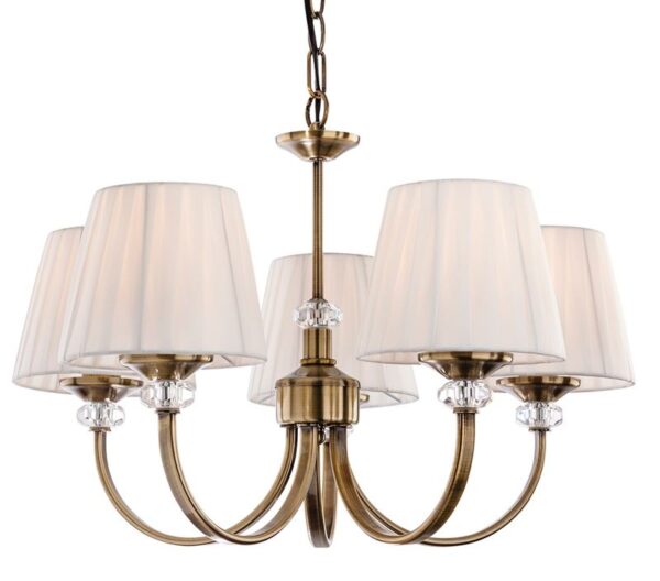 Firstlight Langham 5 Light Fitting in Antique Brass with Pleated Cream Shades