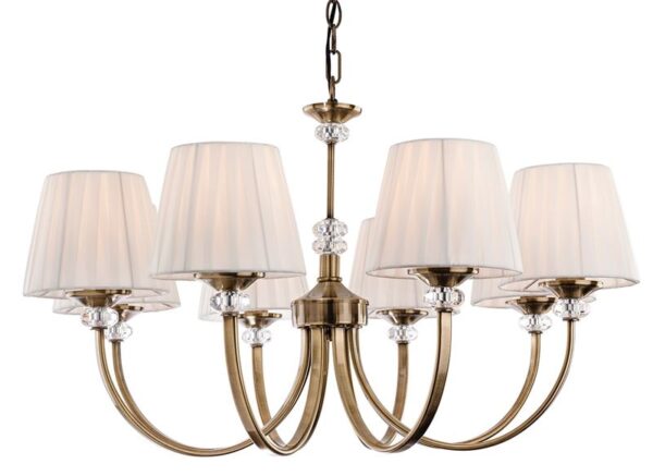 Firstlight Langham 8 Light Fitting in Antique Brass with Pleated Cream Shades