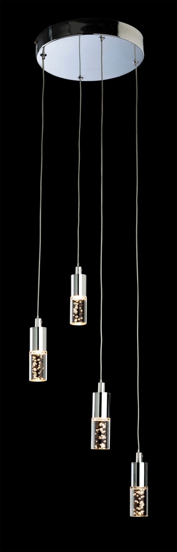 Firstlight Focus LED 4 Light Pendant in Chrome with Clear Acrylic Bubble Shades