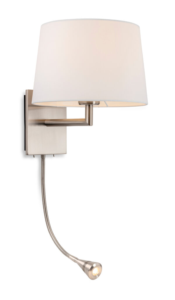 Firstlight Grand 2 Light Wall (Switched) in Brushed Steel with Cream Shade