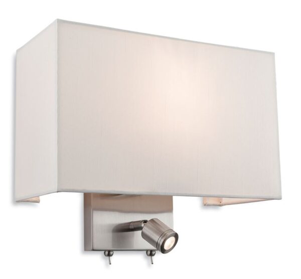 Firstlight Fargo 2 Light Wall (Switched) in Brushed Steel with Cream Shade