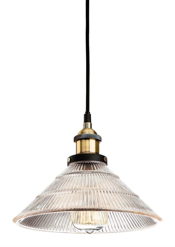 Firstlight Empire Pendant in Antique Brass with Clear Fluted Glass