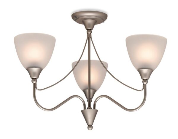 Firstlight Santana 3 Light Flush Ceiling Fitting in Satin Steel with Opal Glass