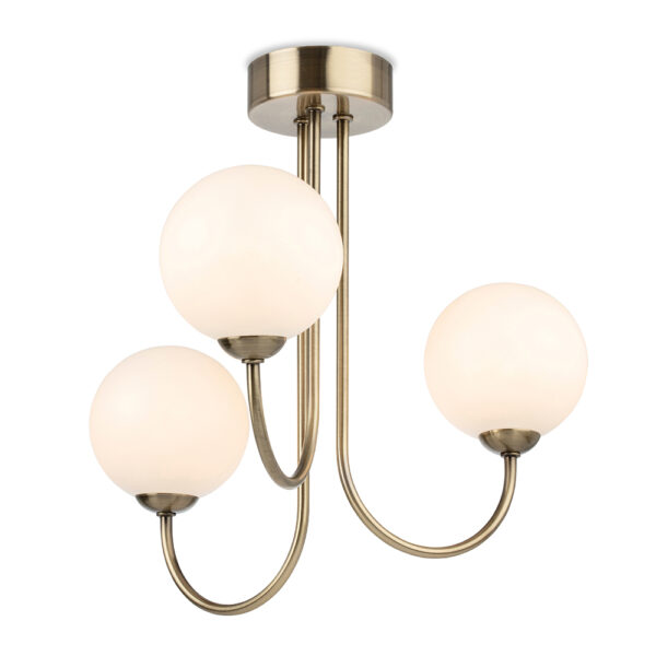 Firstlight Lyndon 3 Light Flush Fitting in Antique Brass with Opal White Glass
