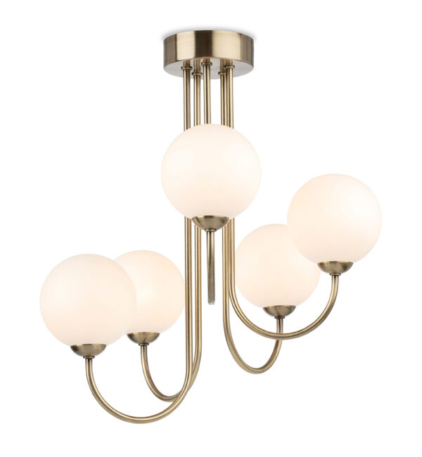 Firstlight Lyndon 5 Light Flush Fitting in Antique Brass with Opal White Glass