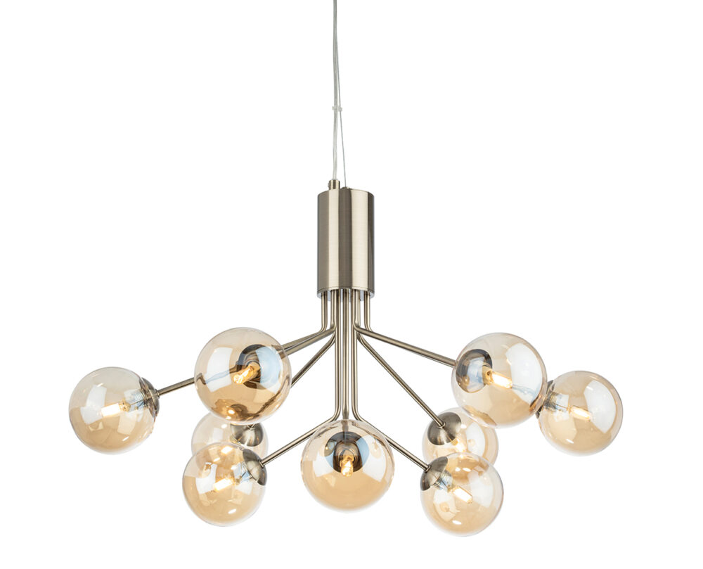 Firstlight Montana 9 Light Fitting in Antique Brass with Amber Glass