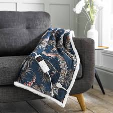Sherpa peacock blue heated throw deyong