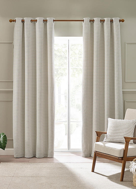 Catherine lansfield stab stitch pair of eyelet lined curtains natural