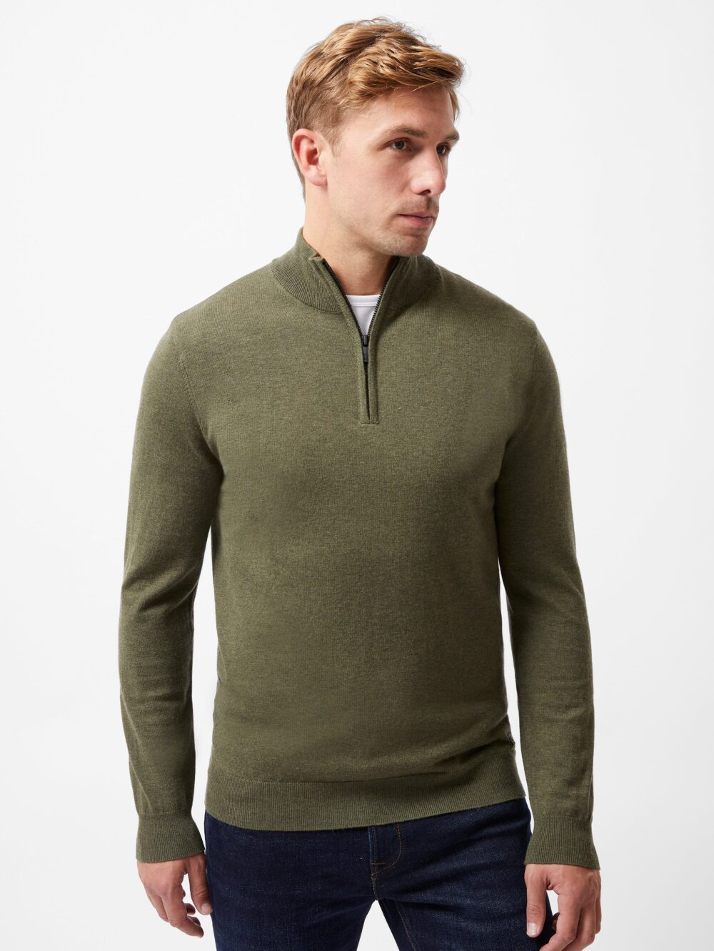 Atkinson Zip French Connection Half Zip Knit Olive Green – Atkinsons Independent ...