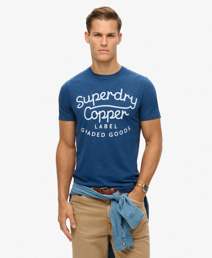 Superdry Copper Label Script Tee Pilot Mid Blue Slub 2AmXl