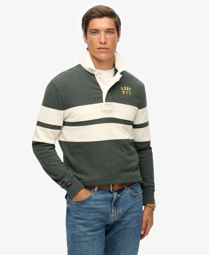 Superdry Vintage Athletic Stripe Rugby Eagle Green Chest Band..