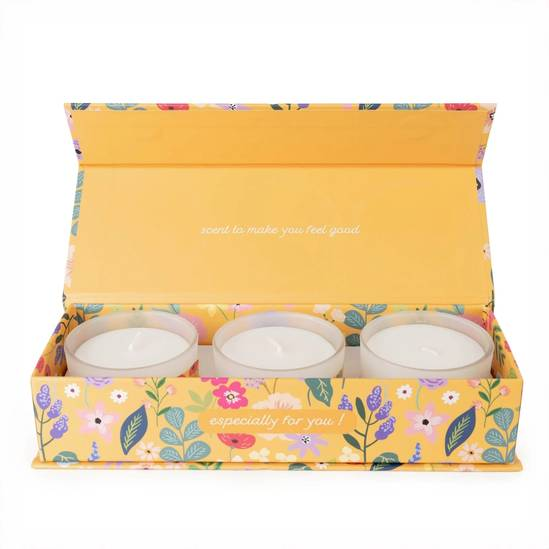 Candlelight Products Set Of 3 Candles Birthday Wishes Floral