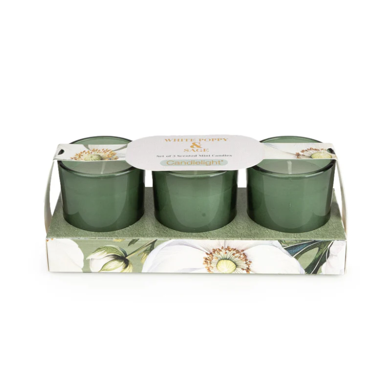 Candlelight Products Set Of 3 Votive Candles White Poppy & Sa