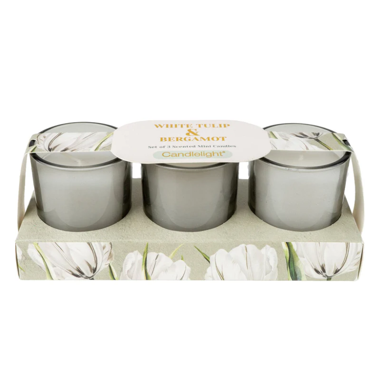 Candlelight Products Set Of 3 Votive Candles White Tulip & Be