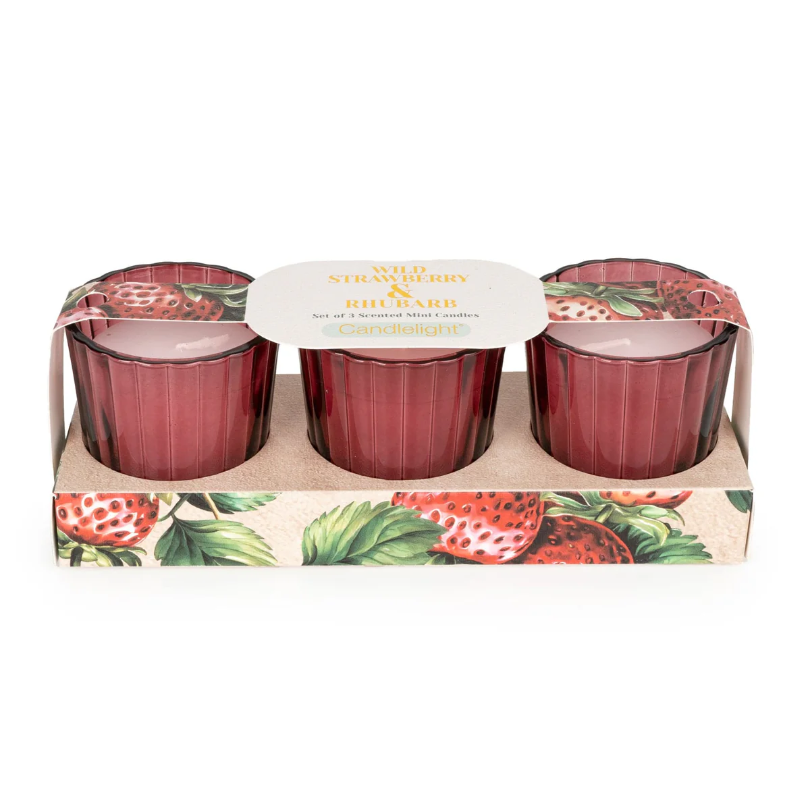 Candlelight Products Set Of 3 Votives Wild Strawberry & Rhuba