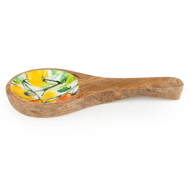 Candlelight Products Spoon Rest Mango Wood Tomatoes Enamel In