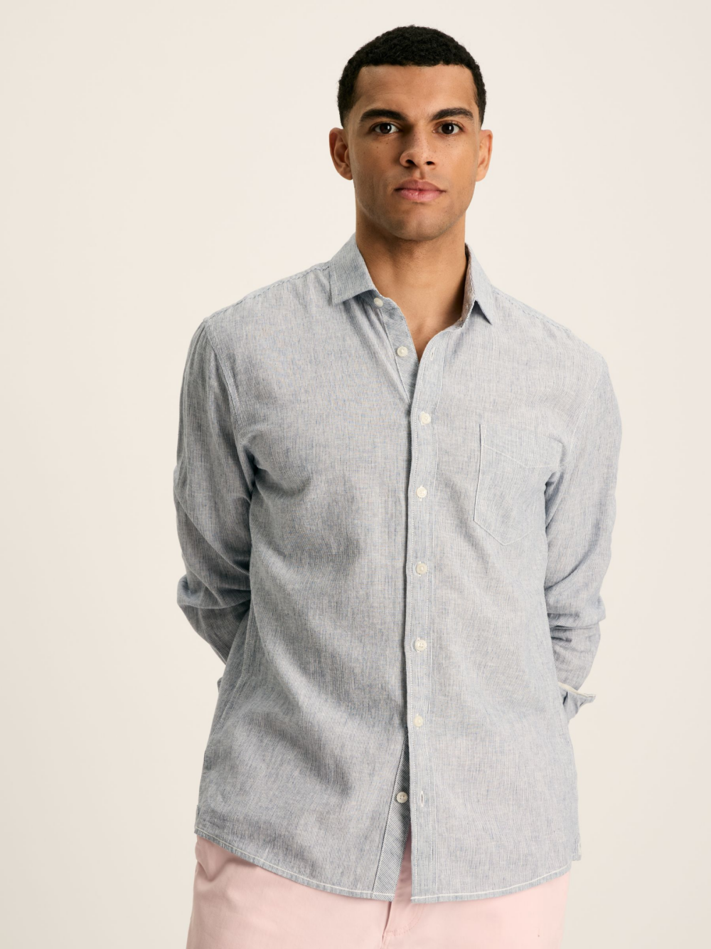 Joules Linen Blend L S Blue Stripe
