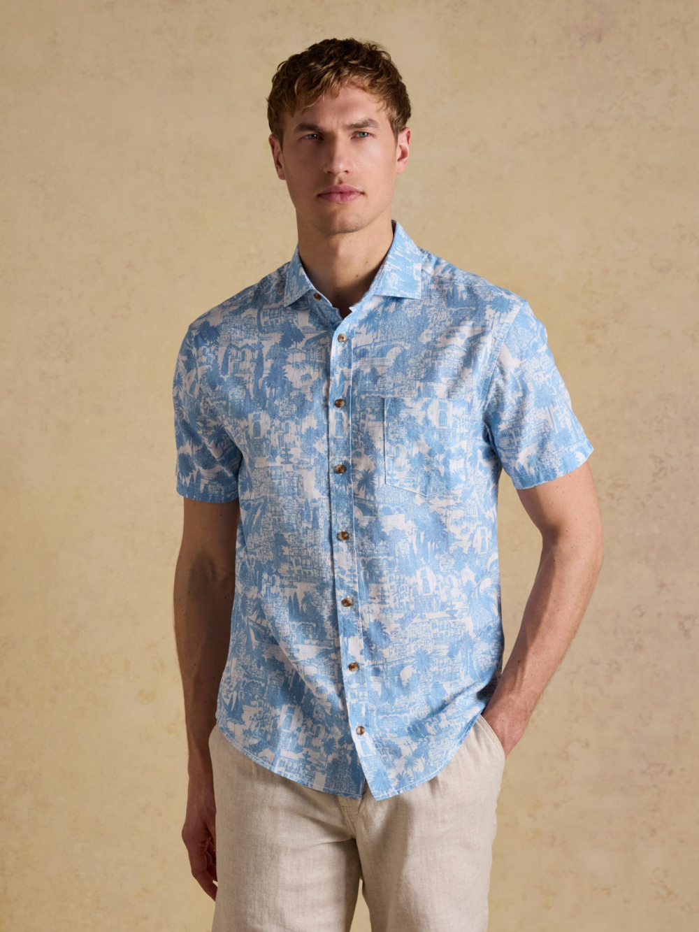 Joules Linen Print S S Blue