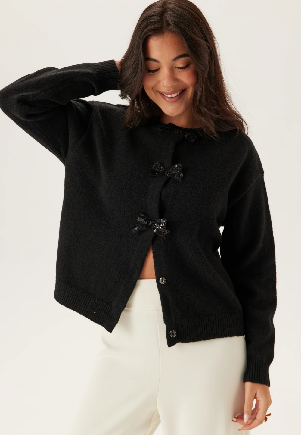 Vila vibrianna o neck ls bow knit black beauty detaildtm bow