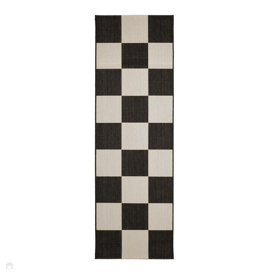 County Chequer Black Runner Rug
