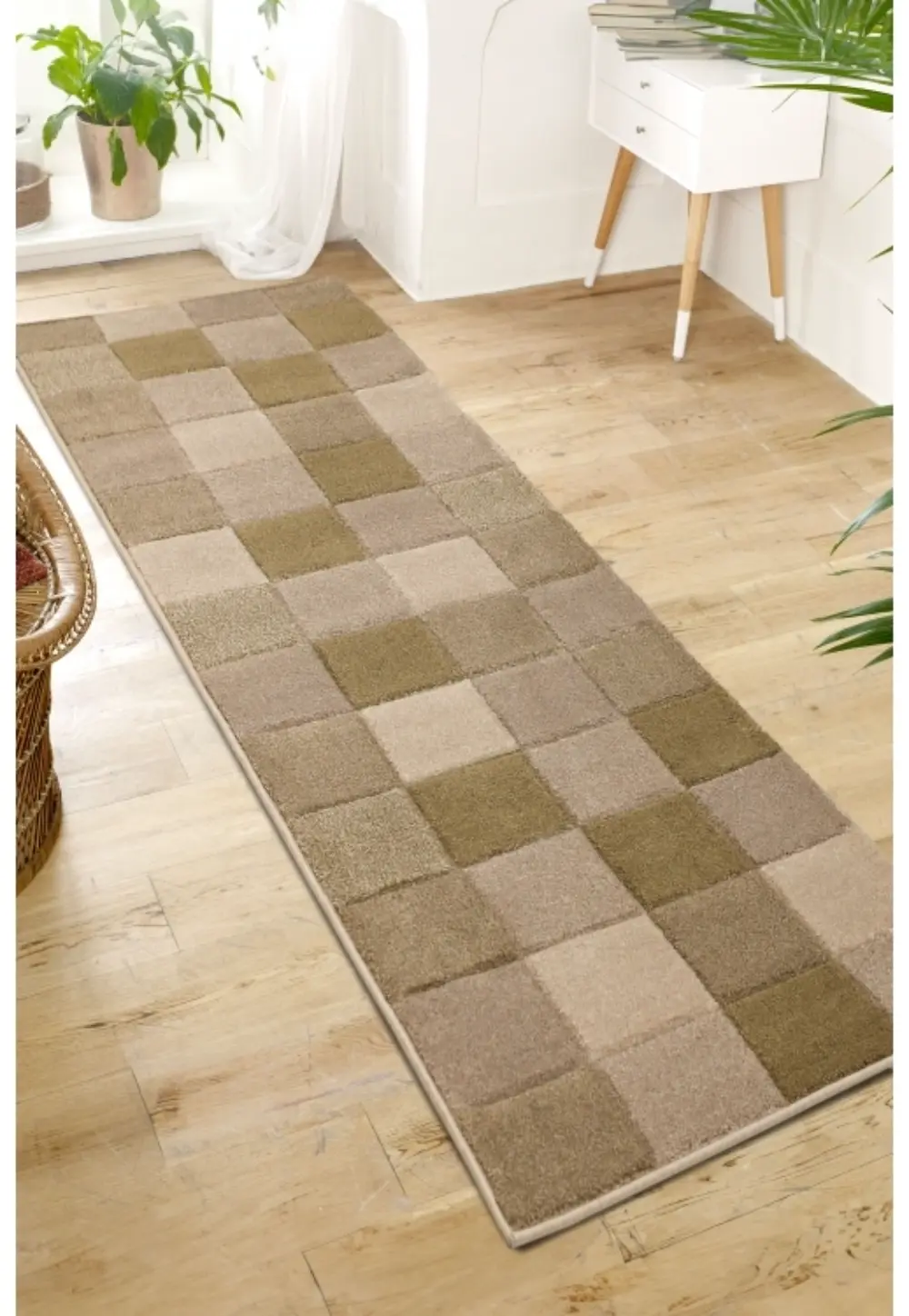 Newport Blocks Green Runner Rug