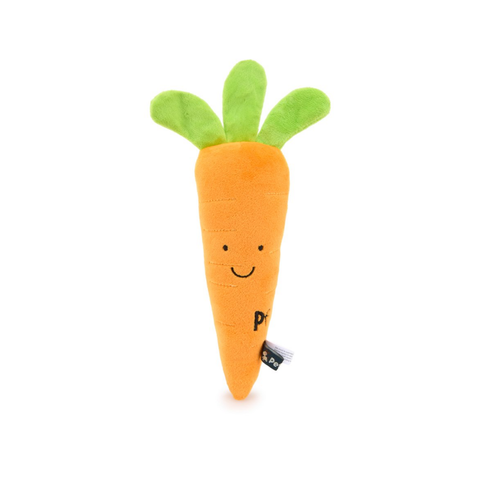 Furry carrot dog toy