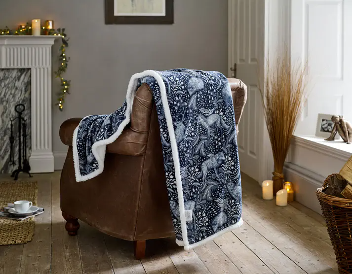 Woodland folk throw navy