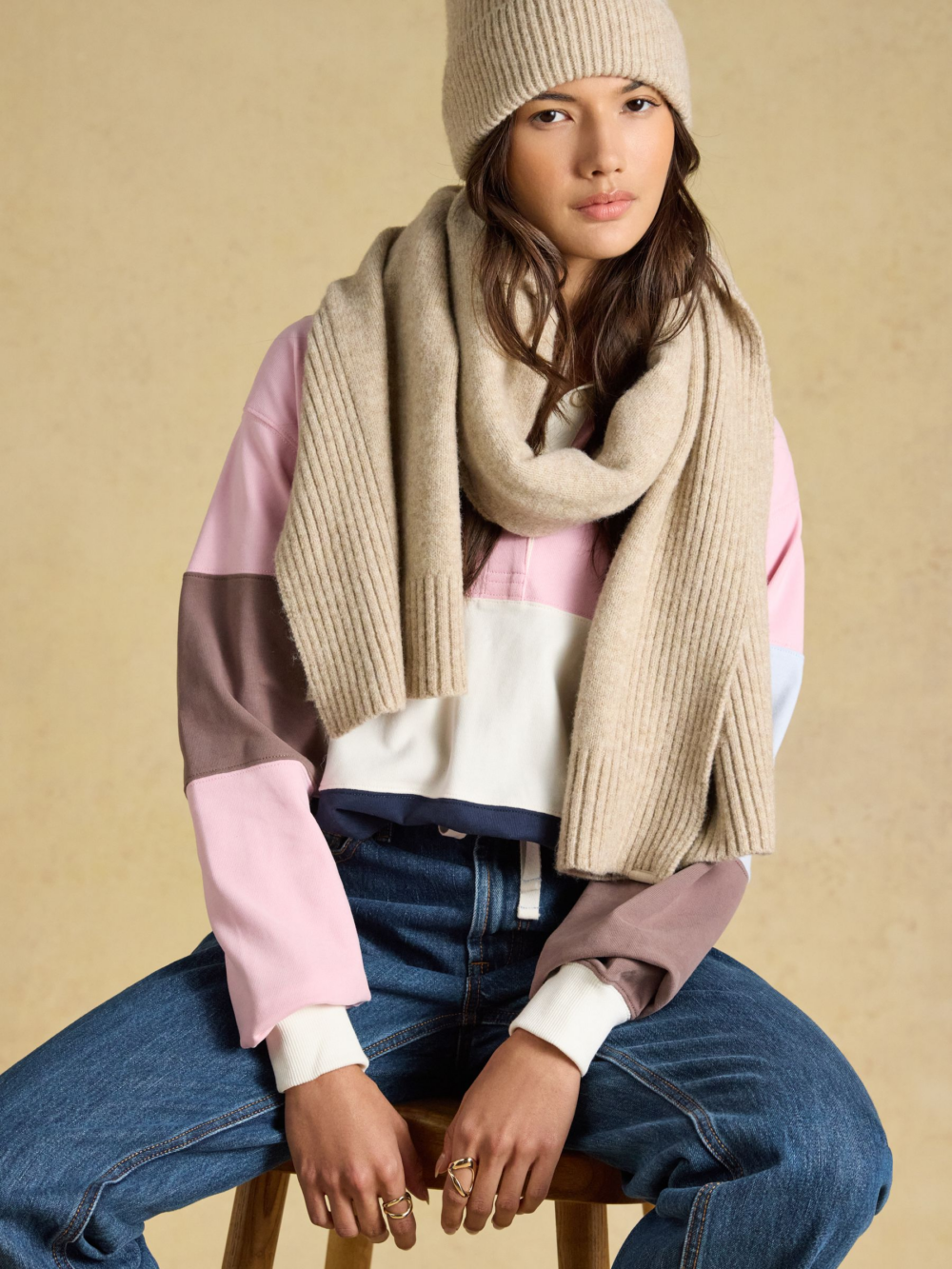 Joules Fine Knit Scarf Oat One
