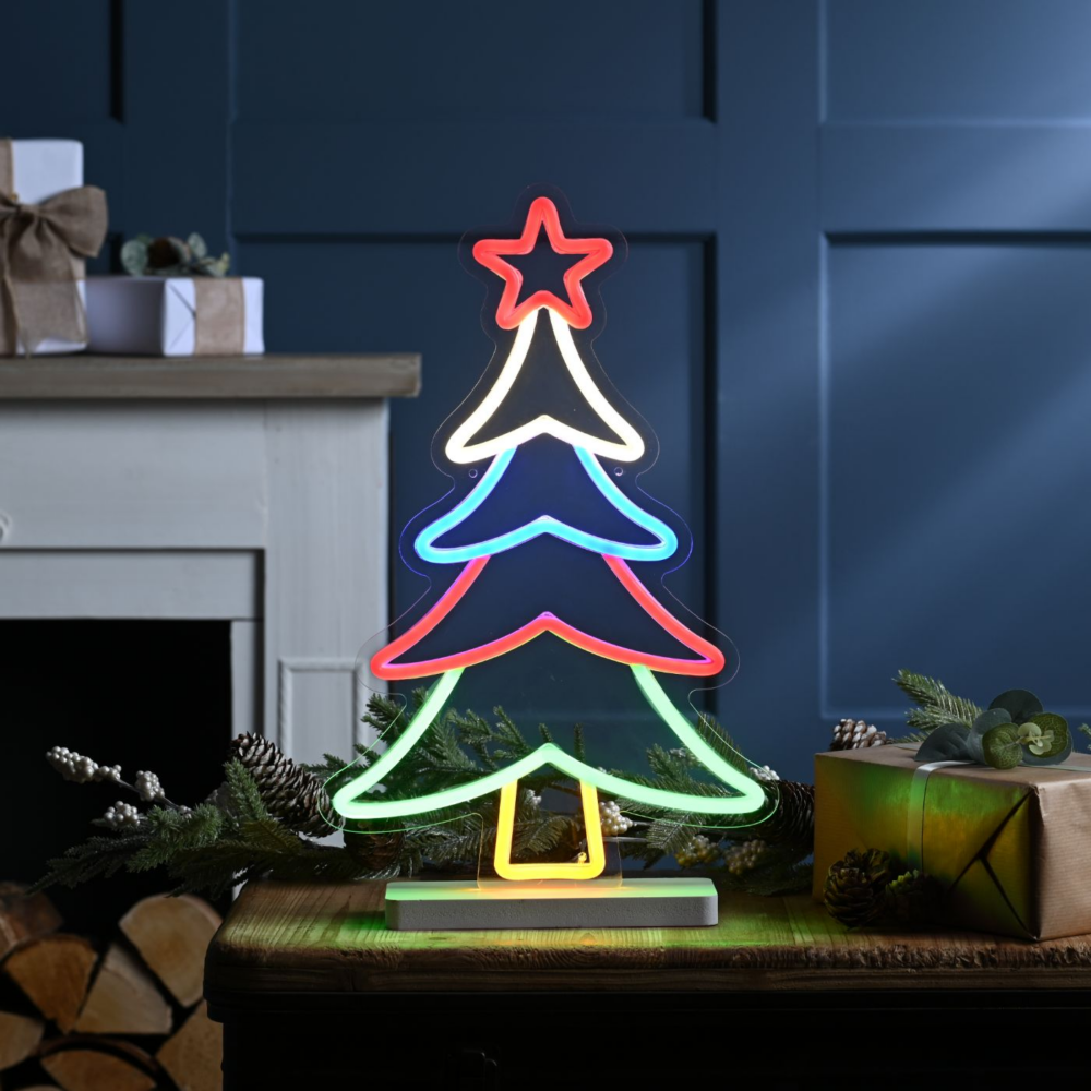Festive 28cm x 43cm Neon Flex Christmas Tree on Base