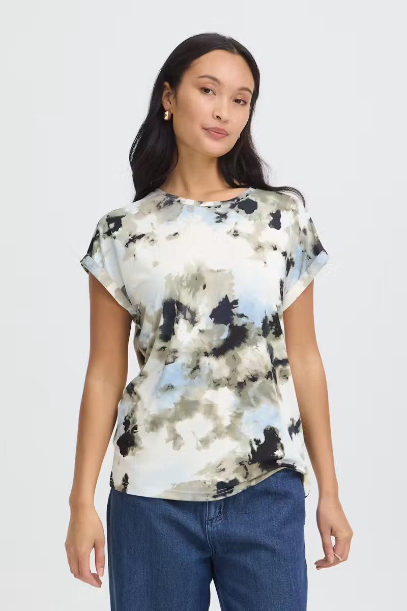 Fransa Frseen Tee 1 Watercolour Bloom Ice Water