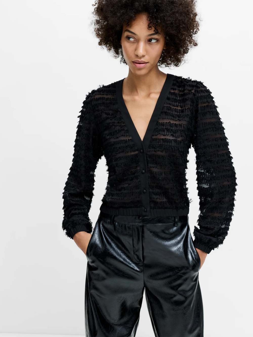 French Connection Alana Texured Chiffon Blouse Black