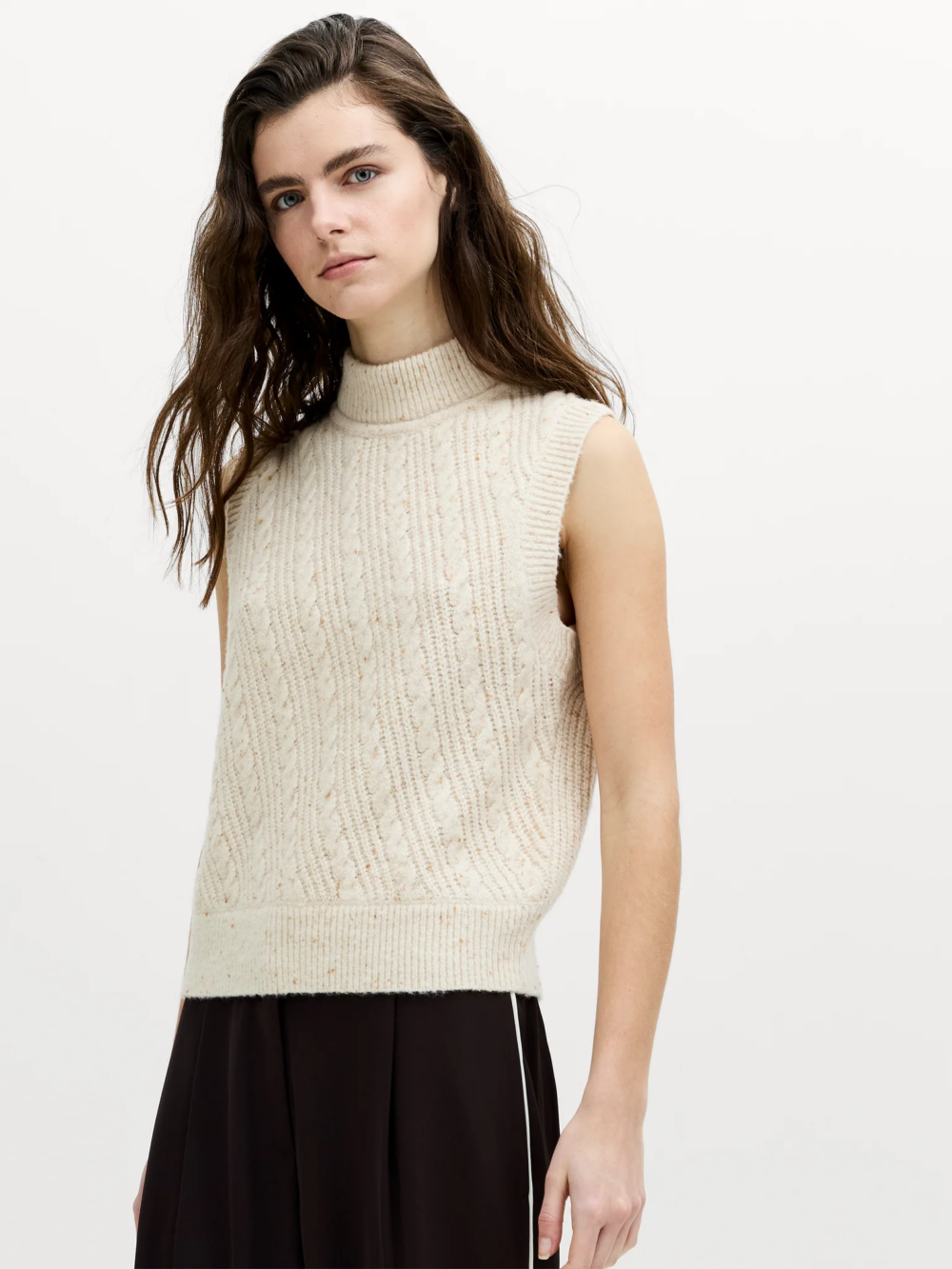 French Connection Charlene Lofty Cable Vest Cashew Neutral