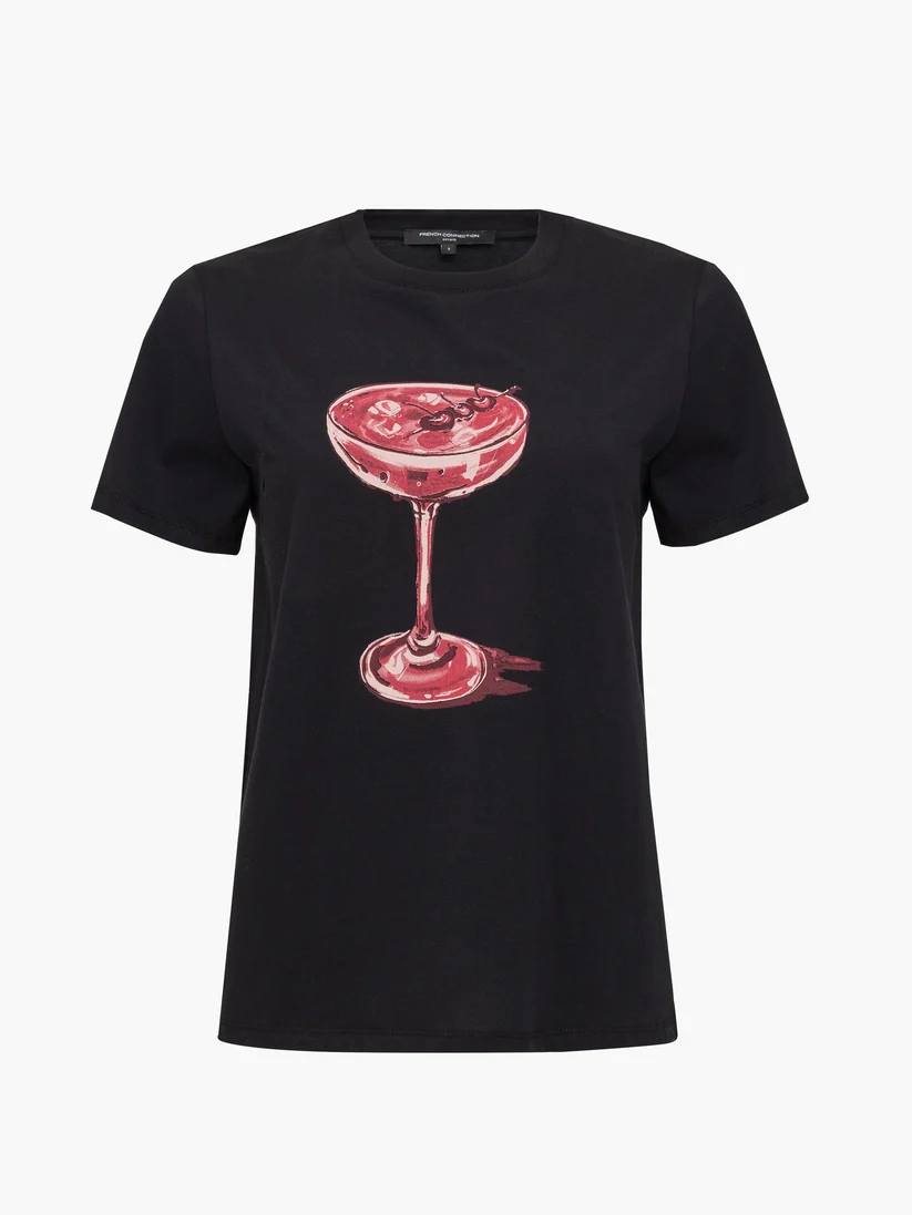 French Connection Cherry Cocktail T Shirt Black Red Multi