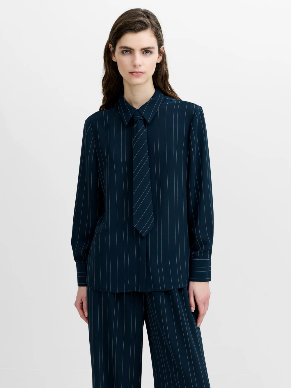 French Connection Erma Pin Stripe Tie T Shirt New Nvy Ethe Blue
