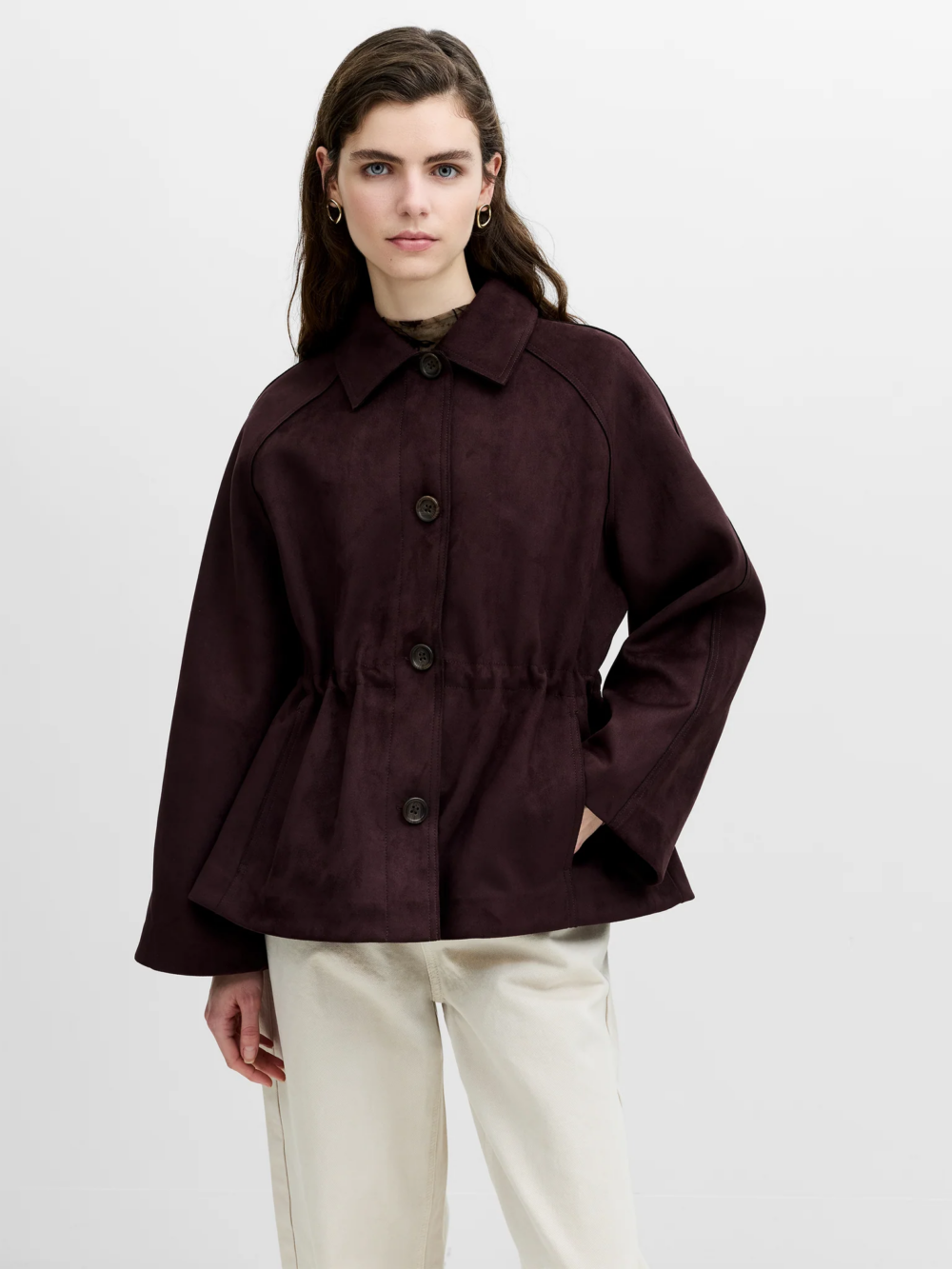 French Connection Laney Suedette Blouson Short Coat Mocha Brown