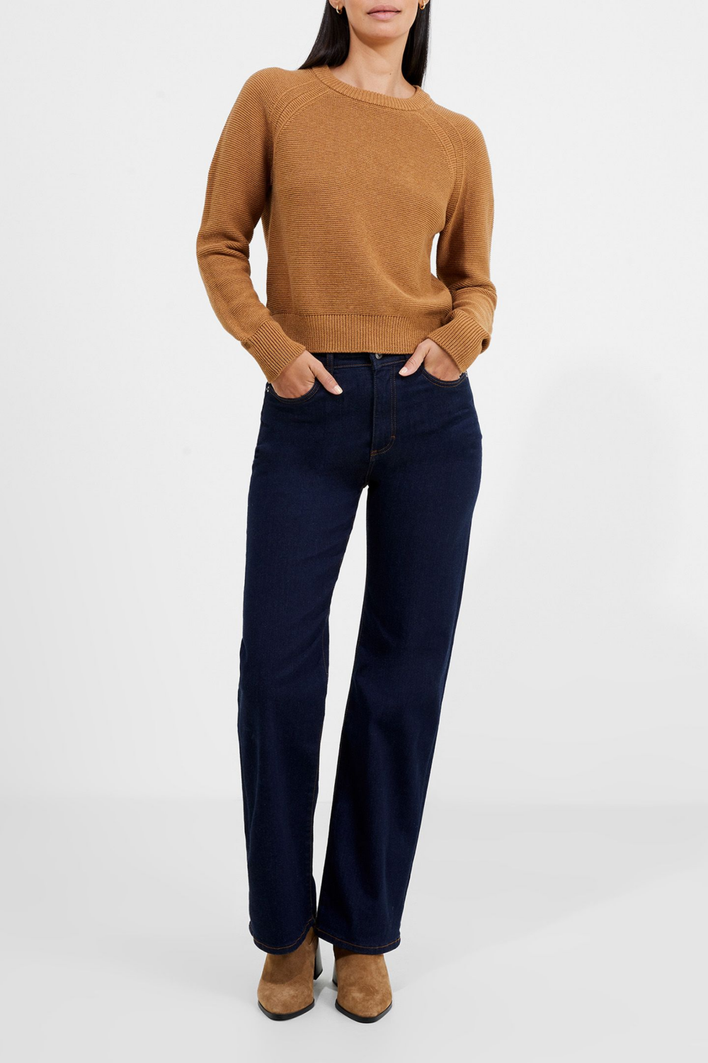 French Connection Lilly Mozart Crew Neck Jumper Tobacco Brown Mel