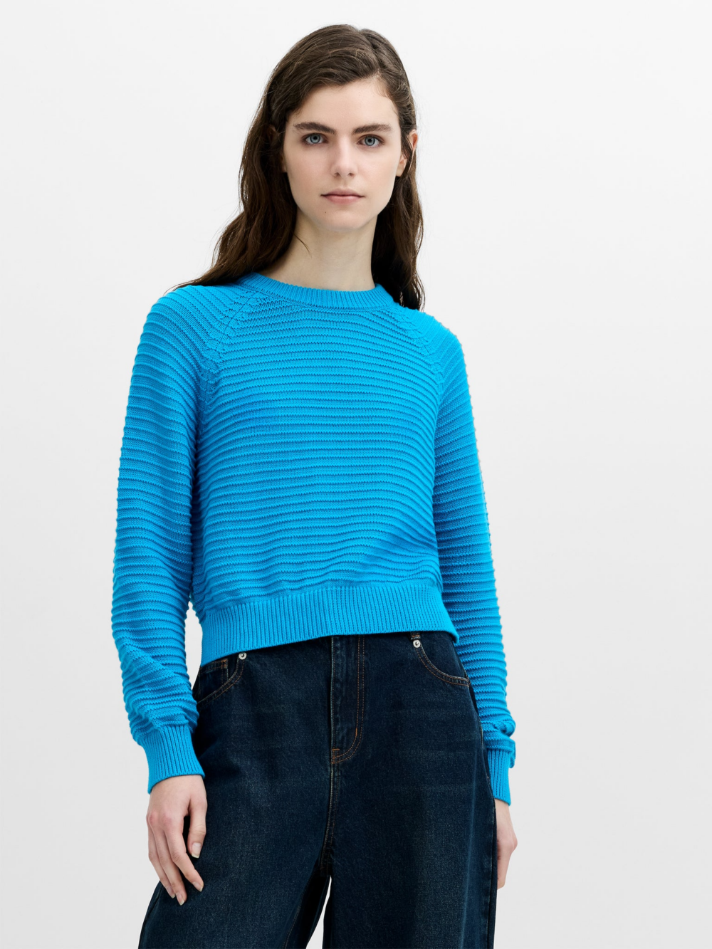 French Connection Lilly Mozart Short Sleeve Crew Neck Jumper Pacific Blue