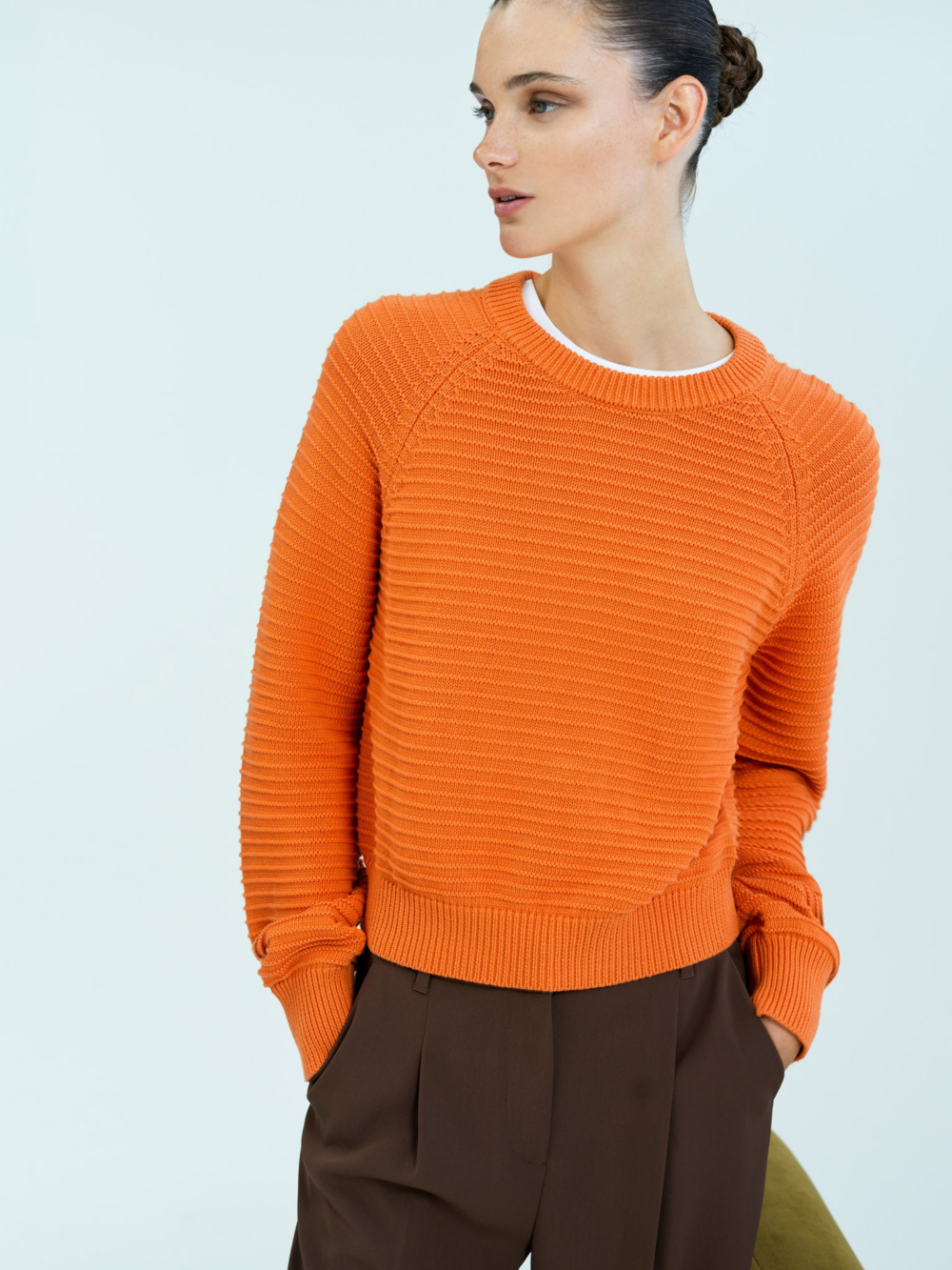 French Connection Lilly Mozart Short Sleeve Crew Neck Jumper Saffron Orange
