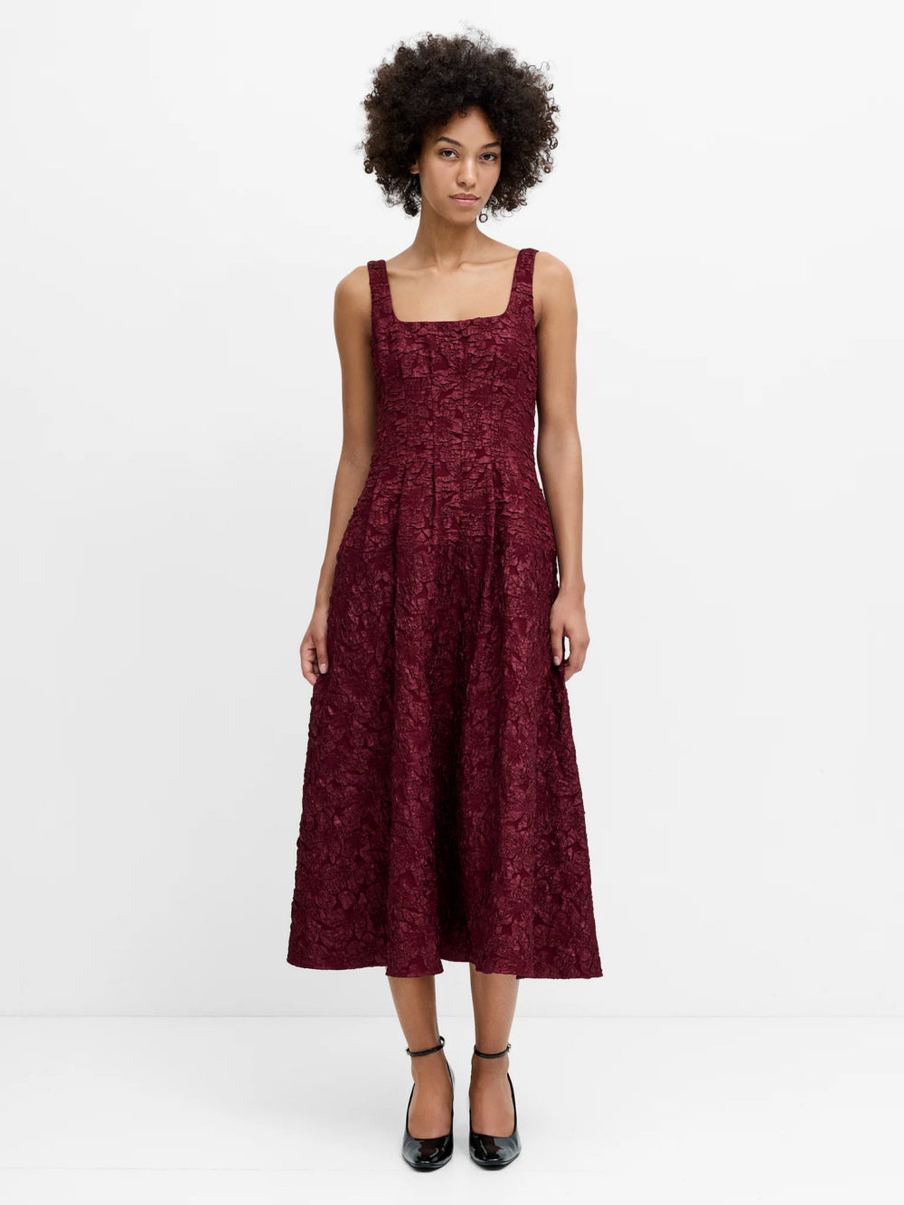 French Connection Milenda Jacquard Midi Dress Cherry Liqueur