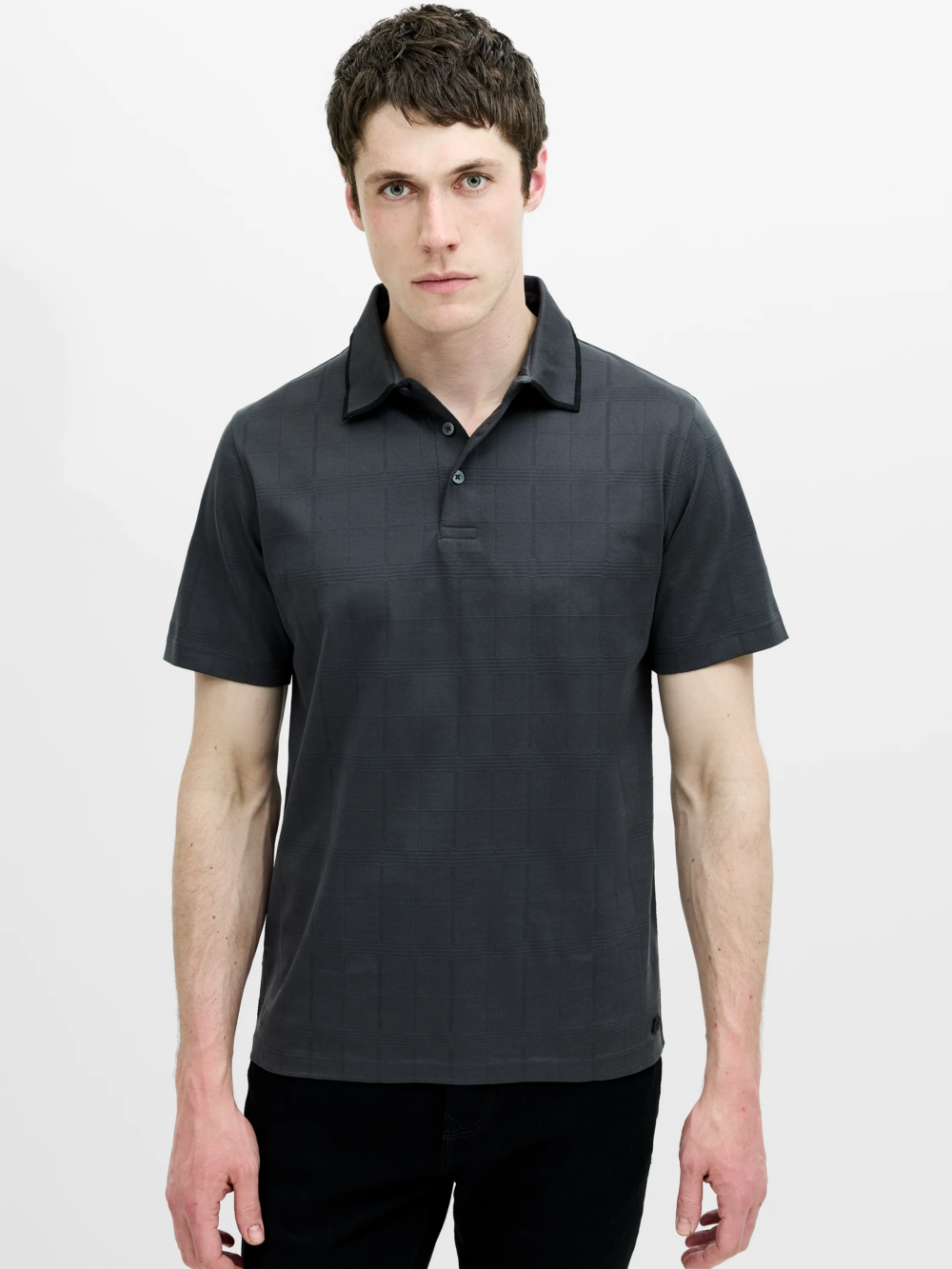 French Connection SS BOX TEXTURE POLO SHIRT DARK GREY XL