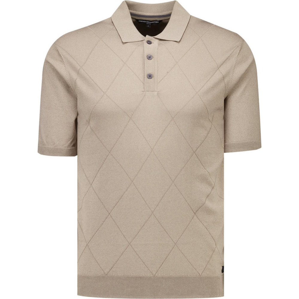 French Connection SS DIAMOND KNITTED POLO TIMBER WOLF