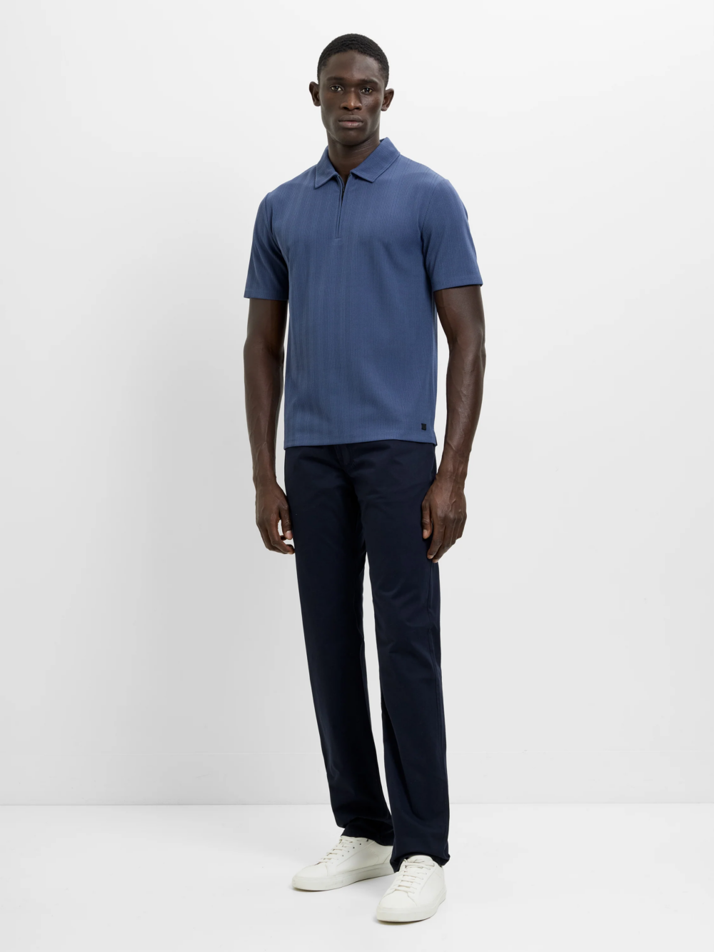 French Connection SS STRIPE ZIP POLO BLUE INDIGO