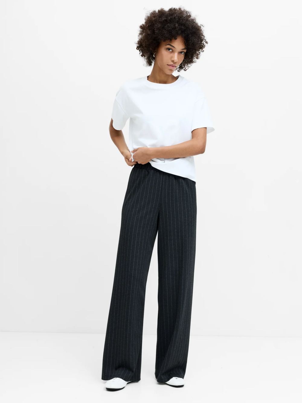 French Connection Sarai Pinstripe Trouser Grey White