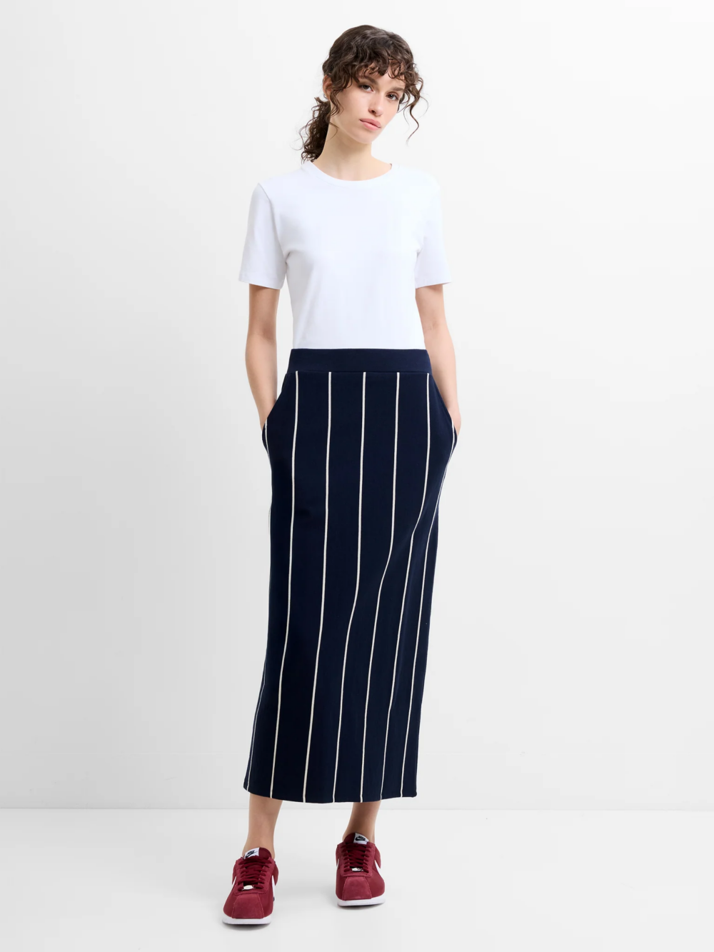 French Connection Sunday Sweat Skirt Navy Porcelain Strip