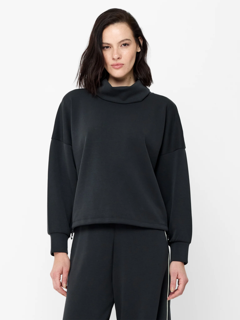 French Connection Wren Turtle Neck Toggle Waist Sweat Shirt Graphite Grey